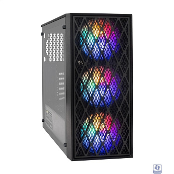 Exegate EX296075RUS Корпус Miditower ExeGate EVO-8243-EVO800 (ATX, БП EVO800RGB с вент. 12 см, 2*USB+1*USB3.0, черный, 3 вент. с RGB подсветкой, боковая панель - закаленное стекло)
