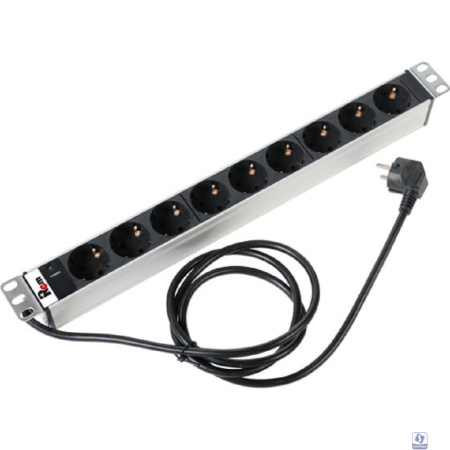 REM Блок розеток Rem-16 с инд., 9 Shuko, 16A, алюм., 19", шнур 1,8 м.,  (R-16-9S-I-440-1.8)