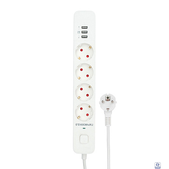 Гарнизон Сетевой фильтр 2.0 EPS-4-U3-W-2  Мультипорт, 4р, 10А, 3xUSB, 2м, ур.защиты 2+, белый, пакет (21445)