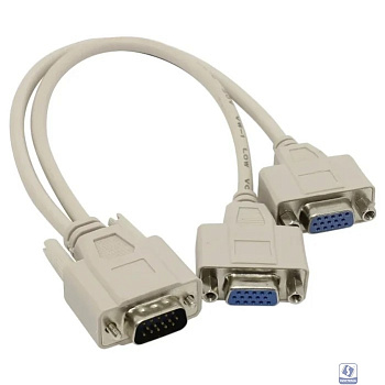 VCOM VVG6530-0.2M Кабель-разветвитель VGA 1=>2 (1x15M/2 x15F),  [06937510841219/4895182209411]