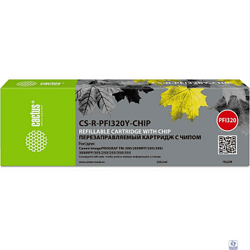 Картридж перезаправляемый струйный Cactus CS-R-PFI320Y-CHIP PFI-320Y желтый (260мл) для Canon imagePrograf TM-200/200MFP/205/300/300MFP/305/250/255/350/355 с чипом
