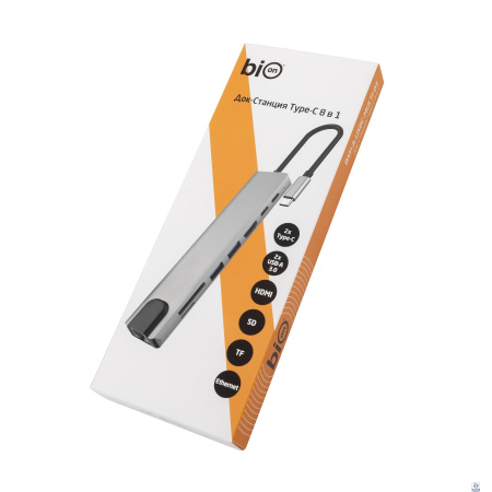 Bion Мульти переходник USB Type-C - 2*USB Type-C/2*USB-A 3.0/HDMI/SD/TF/RJ-45 100мб/с, 100W, длина кабеля 20см [BXP-A-USBC-MULTI-01]