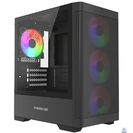 Powercase Корпус Mistral Micro A13B, Tempered Glass, 4x120mm FRGB fan, чёрный, mATX  (CMMA13B-L4)