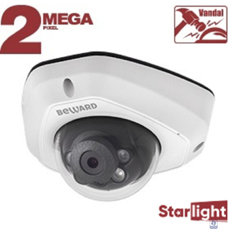 BEWARD SV2012DM Купольная IP-камера 2 Мп, 1/2.8'' КМОП Starlight, 0.002 лк (день)/0.001 лк (ночь), 2xWDR до 120 дБ, 3 потока H.265/Н.264 HP/MP/BP, MJPEG, 30к/с, 1920x1080, объектив 2.8 / 3.6 мм (на вы