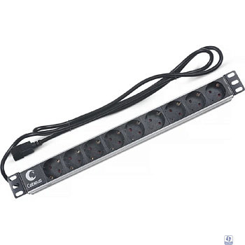 Cabeus PDU-9P-2IEC Блок евророзеток для 19" шкафов, горизонтальный, 9 розеток, 10 A, без выключателя, алюминиевый корпус, шнур 2 м, вилка IEC 320 C14