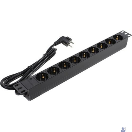 Exegate EX280849RUS Блок розеток ExeGate ServerPro PDU-19H903 Al-9S-EU2, 19",1U,алюм, 9Schuko, евровилка, 2м