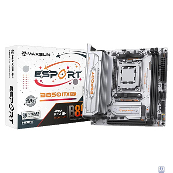 MAXSUN MS-eSport B850ITX WIFI ICE (Socket AM5, mini-ITX, 2*DDR5(96Gb), DP/HDMI,  2*SATA3, 2*M.2,  1*PCIEx16, 4*USB2.0, 2*USB 3.0, 1*Type-C, LAN 1*2,5G, Bluetooth, Wi-Fi 802.11ax, RTL)