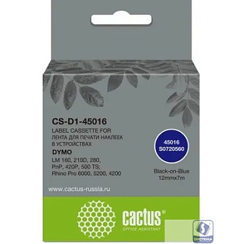 Картридж ленточный Cactus CS-D1-45016 45016 для Dymo LM 160, 210D, 280, PnP, 420P, 500 TS; Rhino Pro 6000, 5200, 4200