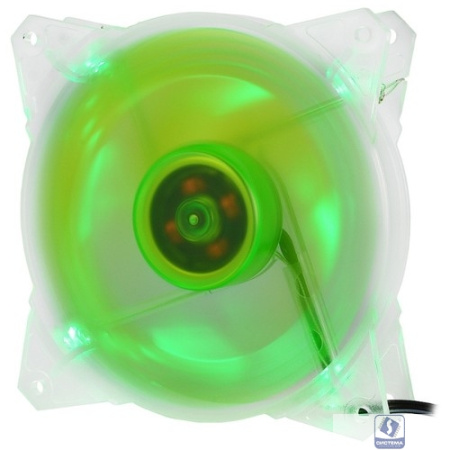 CROWN Вентилятор для компьютерного корпуса CMCF-12025S-1212 (120*120*25мм;Зелёный 4LED;1500 об/мин;35CFM;20Дб;Подшипник скольжения;3pin+MOLEX(папа-мама) 40+10см)
