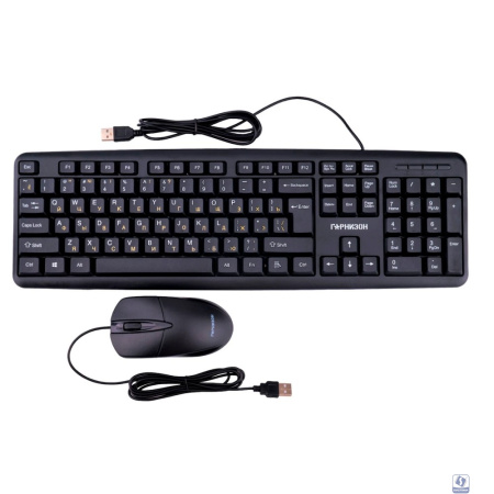 Комплект проводной клавиатура+мышь Гарнизон GKS-122, 104кл+3кн, 1000 DPI, 1.8м, черный