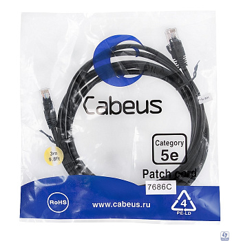 Cabeus PC-UTP-RJ45-Cat.5e-3m-BK Патч-корд UTP, категория 5e, 3 м, неэкранированный, черный
