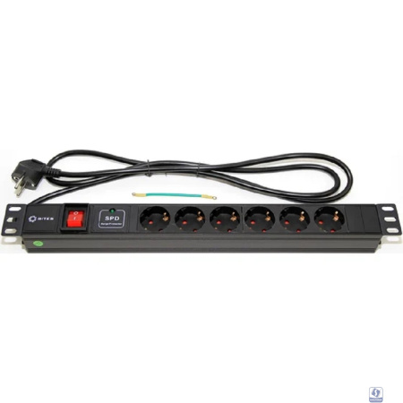 5bites PDU619A-06 Блок розеток  6S / AL / SWITCH / 1U / 19" / 2M*3G*1.5MM2 / VDE