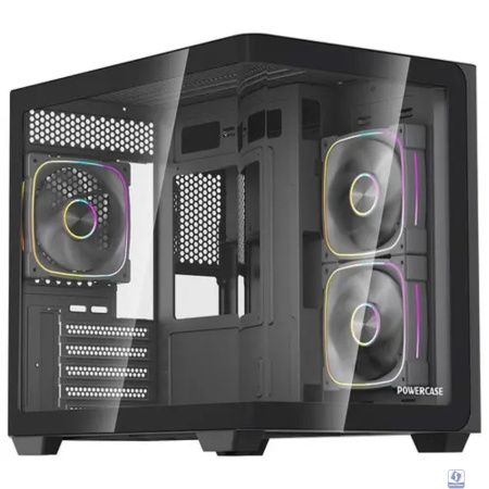 Powercase Корпус Vision Micro M5B, Curved Glass, Type-C, 3x 120mm ARGB PWM Fan, чёрный, mATX  (CVMM5B-A3)