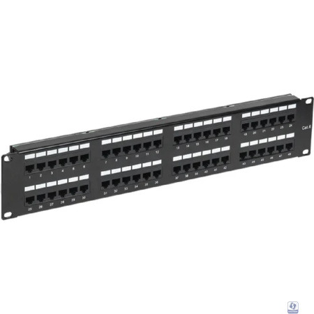 Rexant (02-0232) Панель коммутационная с кабельными органайзерами 19", 2U, 48 портов, RJ-45, CAT 6, UTP PRO