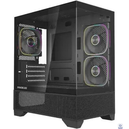 Powercase Корпус Vision Micro M4B, Tempered Glass, Type-C, 3x 120mm ARGB PWM Fan, чёрный, mATX  (CVMM4B-A3)