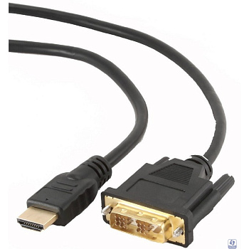 Кабель HDMI-DVI Cablexpert CC-HDMI-DVI-0.5M, 19M/19M, single link, медь, позол.разъемы, экран, 0.5м, черный, пакет