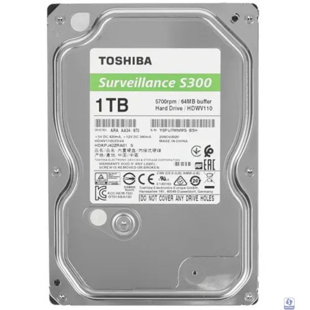 HDD 1Tb TOSHIBA S300 Surveillance 5400rpm 64Mb SATA3 3,5" HDWV110UZSVA"