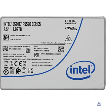 Intel SSD D7-P5520 Series, 1.92TB, U.2(2.5" 15mm), NVMe, PCIe 4.0 x4, TLC, SSDPF2KX019T1M1