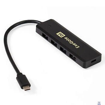 Exegate EX293986RUS USB-Хаб (концентратор) ExeGate DUB-4CP/1 (кабель-адаптер USB Type C --> 4xUSB3.0, Plug&Play, черный)