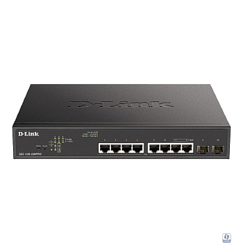 D-Link DGS-1100-10MPPV2/A3A Настраиваемый L2 коммутатор с 8 портами 10/100/1000Base-T и 2 портами 1000Base-X SFP (порты 1-8 PoE 802.3af/at, порты 7-8 PoE 802.3bt, PoE-бюджет 242 Вт)