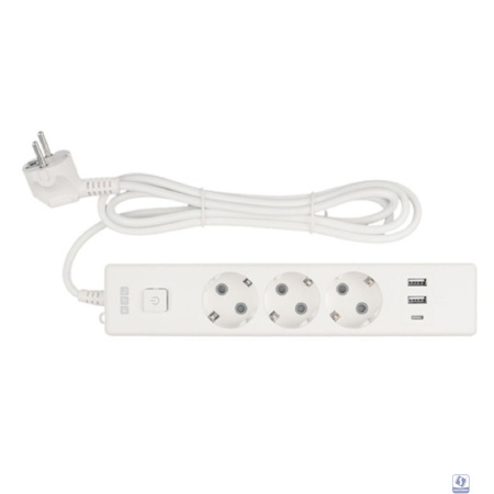 PowerCube Бытовой удлинитель (PC-5-2M) 3р с/з вык.,3USB, 3500 Вт, 16А, 1.9 м, 3*1,0 (белый) 