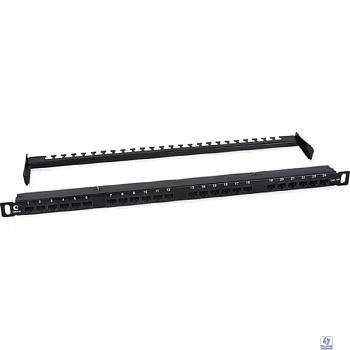 Cabeus PLHD-24-Cat.6a-Dual-180-0,5U Патч-панель высокой плотности 19" (0,5U), 24 порта RJ-45, категория 6a, Dual IDC,180 градусов, с задним кабельным организатором