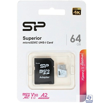Micro SecureDigital 64GB Silicon Power Class10 SP064GBSTXDA2V20SP Superior + adapter