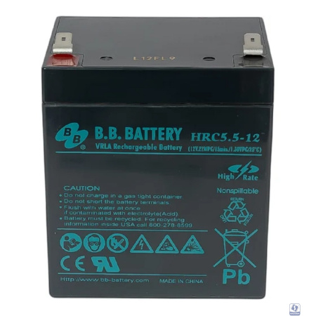 АКБ B.B. Battery HRC 5.5-12 (12В 5.5Ач) 132Вт/блок, ДхШхВ 90х70х102 мм, масса 1.62 кг, клеммы F2