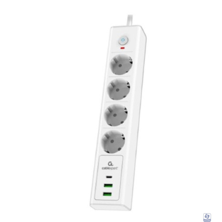 Cablexpert Сетевой фильтр Exnovo EXN-4-CU2-W-2 (4р, 16А, 1xType-C PD, 30Вт, 2 х USB, 2м, ур.защиты 4+) белый, коробка