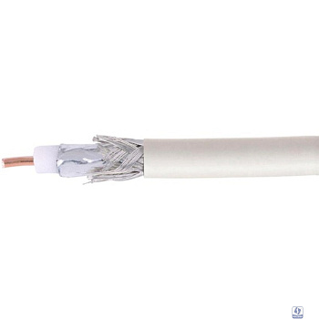 Кабель коаксиальный Cablexpert, RG-6U-CU-1, 75 Ом, 64%, 0,8 мм, медь, белый, 100 м