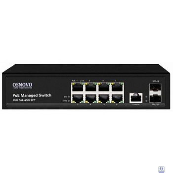 Коммутатор/ OSNOVO Гигабитный L2 PoE коммутатор на 10 портов, 8 *10/100/1000 Base-T PoE, 2*SFP 1000 Base-T, PoE на порт до 30W, суммарно до 150W (SW-80802/L(150W))