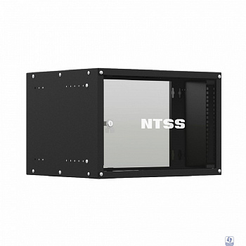 NTSS Шкаф настенный телекоммуникационный NTSS LIME 6U 550х350х370мм, 2 профиля 19, дверь стеклянная, боковые стенки несъемные, разобранный, черный RAL 9005 NTSS-WL6U5535GS-BL