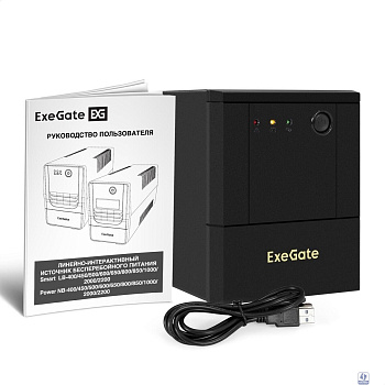 Exegate EX299785RUS ИБП ExeGate Power NB-2200.LED.AVR.4SH.USB (2200VA/1300W, LED, AVR, 4*Schuko, USB, батарея 12V 9Ah - 2 шт., металлический корпус, Black)