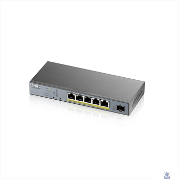 ZYXEL GS1350-6HP-EU0101F L2 коммутатор PoE+ для IP-видеокамер 4xGE PoE+, 1xGE PoE++ (802.3bt), 1xSFP, бюджет PoE 60 Вт, дальность передачи питания до 250 м, автоперезагрузка PoE-портов