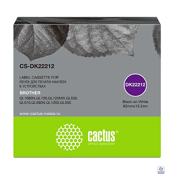 Картридж ленточный Cactus CS-DK22212 черный для Brother P-touch QL-500, QL-550, QL-700, QL-800