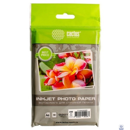 Cactus CS-GA623050ED Фотобумага 10x15/230г/м2/50л./белый глянцевое для струйной печати