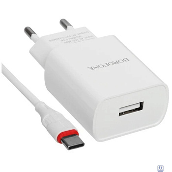BOROFONE BA20A/ Сетевое ЗУ + Кабель Type-C 1m/ 1 USB/ Выход: 10.5W/ White