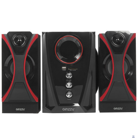 Ginzzu GM-407 2.1 с Bluetooth, выходная мощность 20Вт + 2х10Вт, аудиоплеер USB-flash, SD-card, FM-радио, пульт ДУ - 21 кнопка, стерео вход (2RCA), эквалайзер (обыч