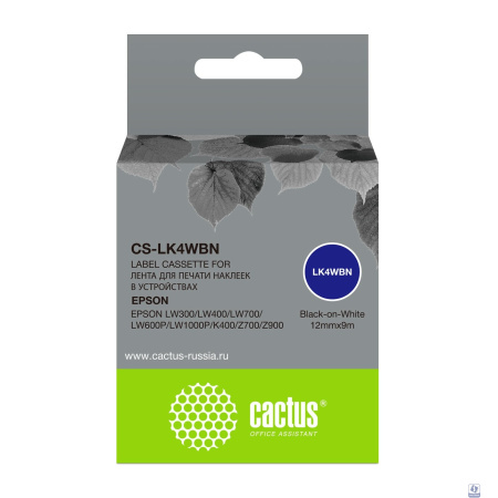 Картридж ленточный Cactus CS-LK4WBN черный для Epson LW300/LW400/LW700/LW600P/LW1000P