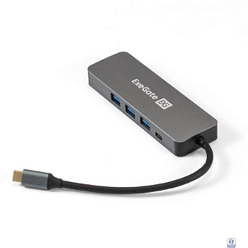 Exegate EX293984RUS Док-станция ExeGate DUB-31C/PD/H (кабель-адаптер USB Type-C --> 3xUSB3.0 + PD 60W + HDMI 4K@30Hz, Plug&Play, серый)