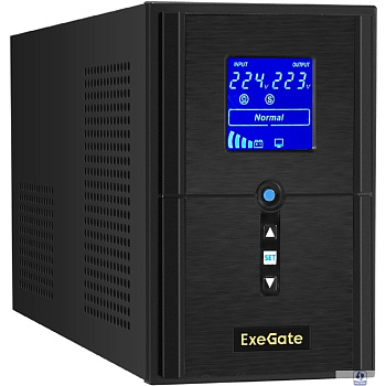 Exegate EX295982RUS ИБП (инвертор, синус, для котла) ExeGate SineTower SN-1500.LCD.AVR.2SH.1C13.USB <1500VA/1200W, чистая синусоида, LCD дисплей, AVR, 2*Schuko+1*C13, USB, линейно-интерактивный, Black