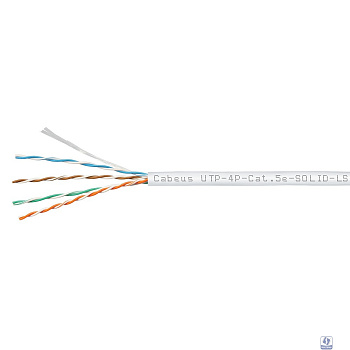 Cabeus UTP-4P-Cat.5e-SOLID-LSZH-WH-100 Кабель витая пара UTP (U/UTP), категория 5e, 4 пары (24 AWG), одножильный, белый, LSZH, нг(А)-HF, (100 м)