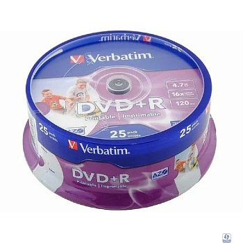 Verbatim Диски DVD+R  4.7Gb 16х, 25 шт, Cake Box (43500)