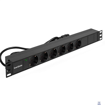 Exegate EX280829RUS Блок розеток ExeGate ServerPro PDU-19H604 Al-6S-C14-2.5, 19",1U,алюм, 6Schuko, кабель с C14 2.5м
