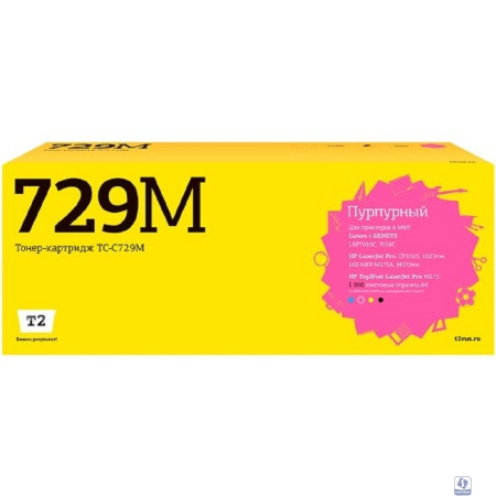 T2 Cartridge 729 Картридж (TC-C729M) для Canon i-SENSYS LBP7010C/HP LJ Pro CP1025 (1000 стр.) Пурпурный, с чипом