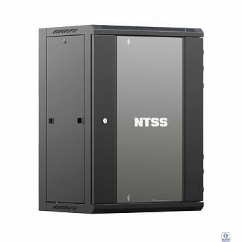 NTSS Шкаф настенный телекоммуникационный NTSS W 18U 600х600х964мм, 2 профиля 19, дверь стеклянная, боковые стенки съемные, задняя стенка, разобранный, черный RAL 9005 NTSS-W18U6060GS-BL