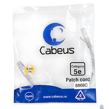 Cabeus PC-FTP-RJ45-Cat.5e-0.3m-LSZH Патч-корд F/UTP, категория 5е, 2xRJ45/8p8c, экранированный, серый, LSZH, 0.3м