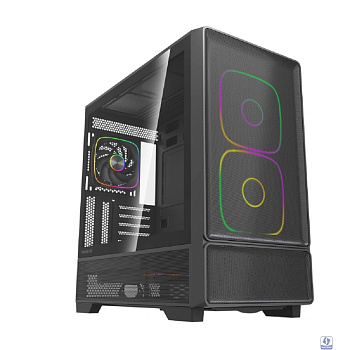 Powercase Корпус AX5, Black, TG, Type-C, 2x 140mm +3x 120mm ARGB PWM Fans, ARGB+PWM HUB, Nylon filters, чёрный, ATX  (CJXA-A5)
