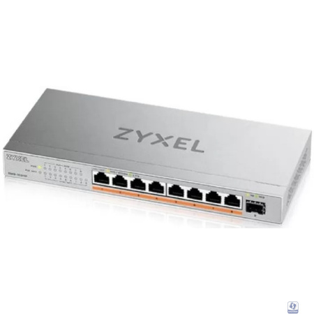 Коммутатор/ Мультигигабитный PoE++ коммутатор Zyxel XMG-108HP, 8xRJ-45: 1/2.5G PoE++, 1xSFP+, настольный, бесшумный, бюджет PoE 100 Вт