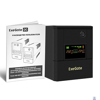 Exegate EX299786RUS ИБП ExeGate Smart LB-2200.LCD.AVR.4SH (2200VA/1300W, цветной LCD, AVR, 4*Schuko, батарея 12V 9Ah - 2 шт., металлический корпус, Black)